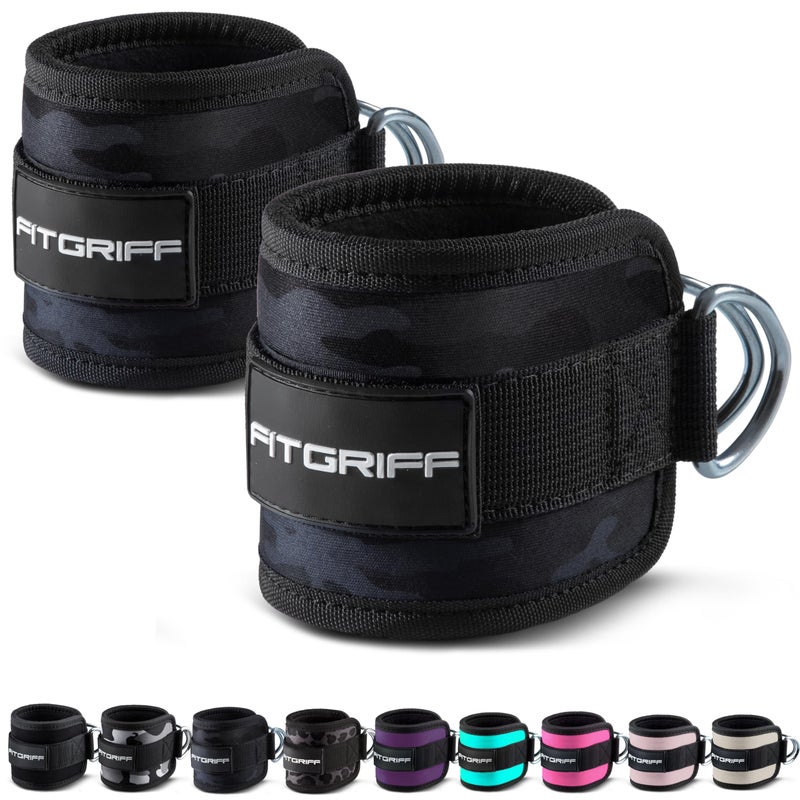 FitgriffÂ® Ankle Straps V1 for Cable Machine (2 Pieces) - Gym Workout Equipment - Leg Pulley Attachment, Kickback Straps (Camo-Black) - Image 1